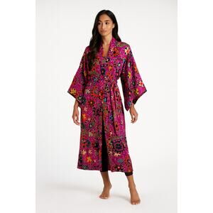 Natori Kaftan Kimono Robe | Multicolor Floral Print Lounge Wear | Size Small